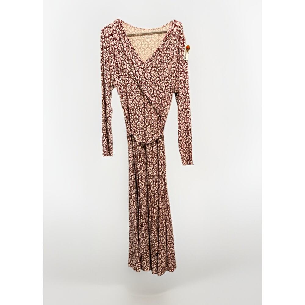 Soft Surroundings Women's XL Magenta Floral Tie Waist Wrap Maxi Dress New